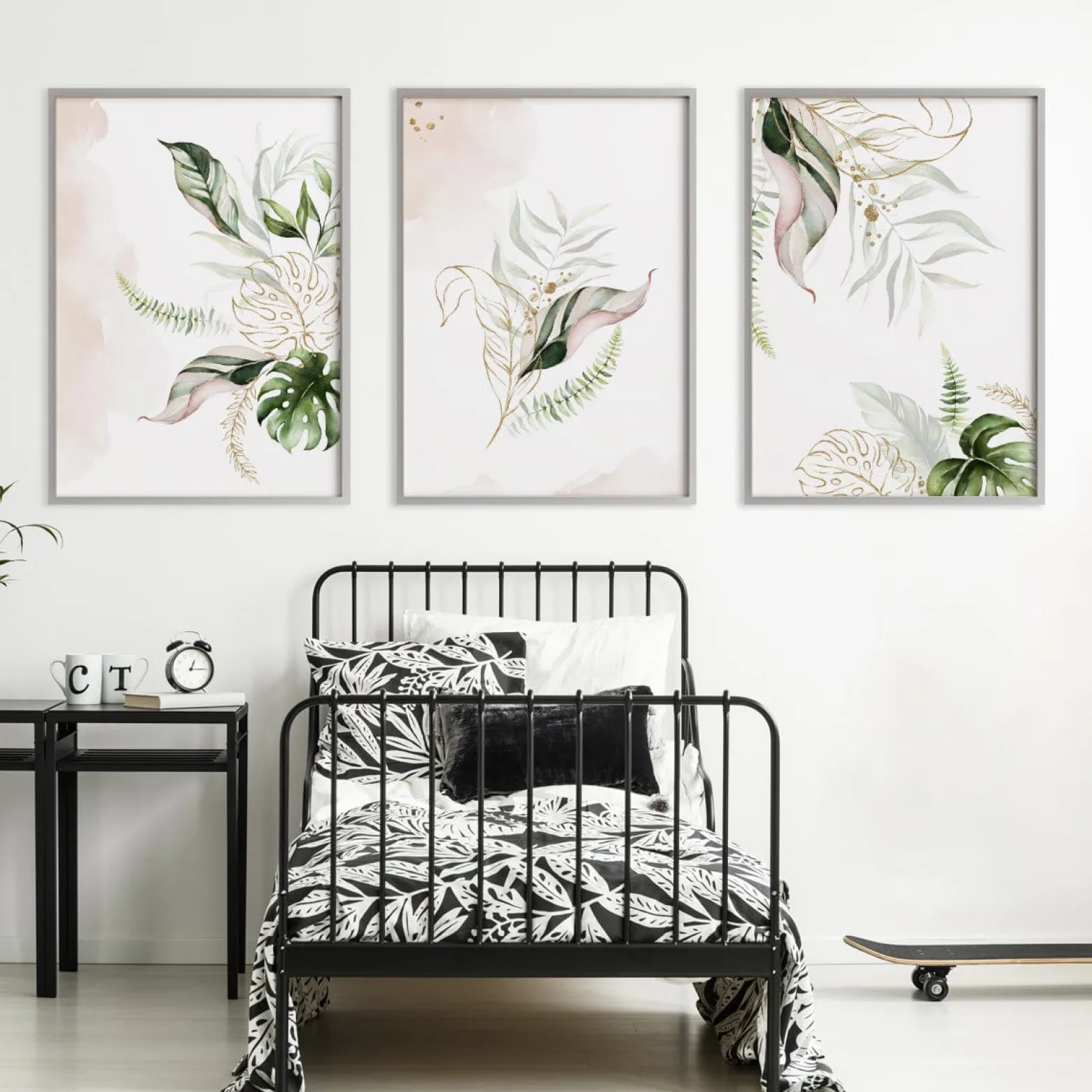 Zestaw 3x Plakat w Ramie AKWARELOWE Liście 30x40cm