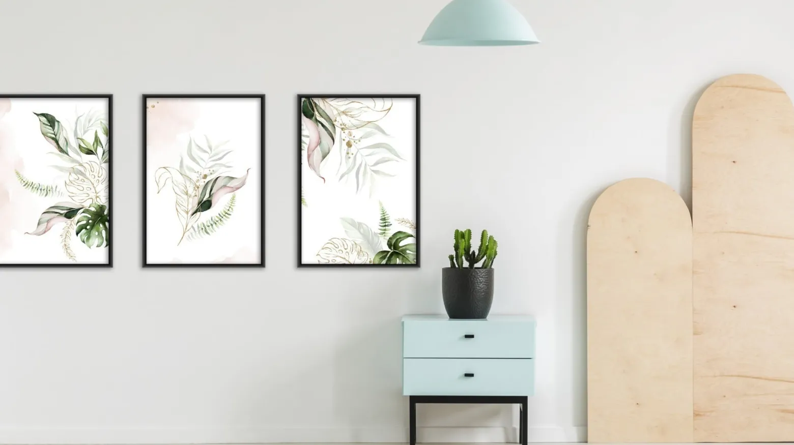 Zestaw 3x Plakat w Ramie AKWARELOWE Liście 30x40cm