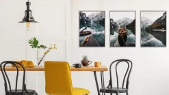 ZESTAW 3x Plakat W Ramie Łódki Na Górskim Jeziorze 30x40cm