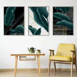 Zestaw 3x Plakat w Ramie LIŚCIE W Stylu Glamour 30x40cm