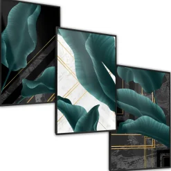 Zestaw 3x Plakat w Ramie LIŚCIE W Stylu Glamour 30x40cm