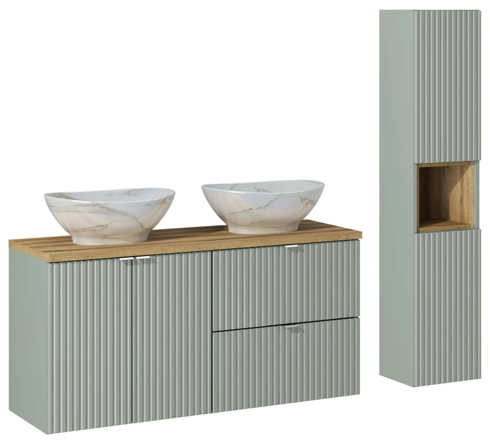 Zestaw z blatem oak i umywalkami Pati 120 cm Line Reed Green