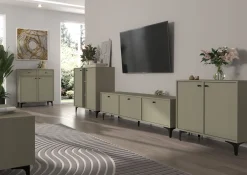 ZIELONA KOMODA AVILA 100 cm CZARNE Metalowe Nogi Uchwyt 2D2S