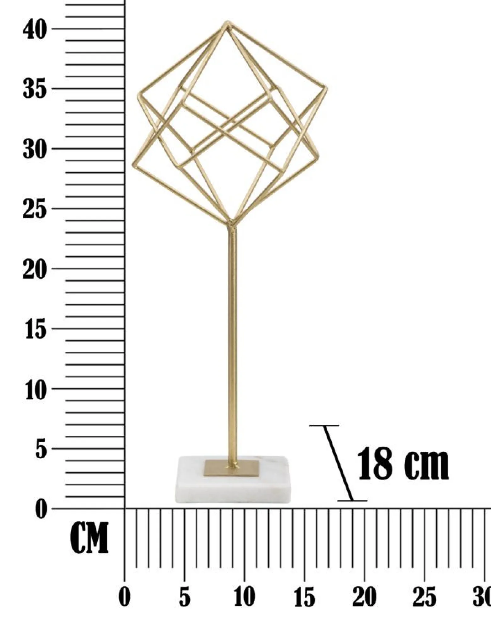 Złota metalowa rzeźba na białej marmurowej podstawie 16x18x41,5 cm