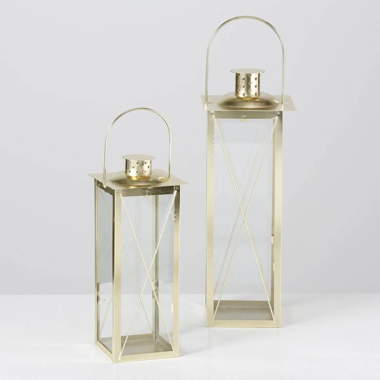 Złote lampiony FAROL, 2 metalowe latarenki